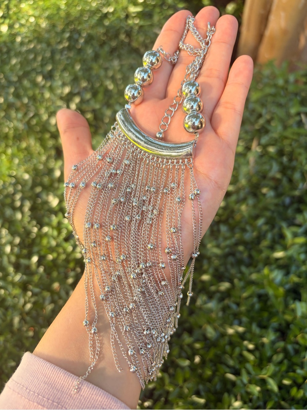 Vintage Silvery Long Bead Chain Tassel Trendy Party Collar Jewelry Necklace - Picture 3 of 5